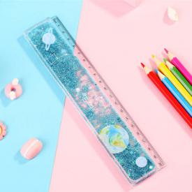 创意樱花流沙书签格尺可爱卡通少女心文具直尺软尺儿童流沙书签尺多功能文具15cm网红尺子套装儿童小学生 20cm蓝色流沙尺