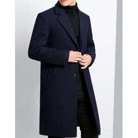 罗蒙羊毛呢子大衣男中长款2021秋冬新款加棉加厚翻领男士韩版修身中青年韩版长款呢...