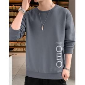 引尖 长袖T恤男2021秋季新款潮流加绒加厚打底衫男士长袖体恤青年宽松圆领卫衣学生上衣服 F002灰色 XL