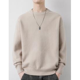 简昊圆领毛衣男宽松加厚保暖2021冬季新款套头针织衫男休闲韩版纯色毛线衣长袖打底...