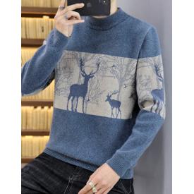 沧狮半高领毛衣男士韩版冬季修身加厚加绒内搭针织打底衫纯色潮流个性 蓝色 XL(1...