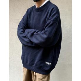 RXEX@毛衣男冬季新款圆领长袖常规款针织衫男士潮流ins韩版宽松港风百搭学生慵懒风上衣外套男 蓝色 L