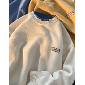 艾漫登假两件针织衫毛衣男潮ins青少年宽松春秋2021新款情侣慵懒圆领外套 杏色 L