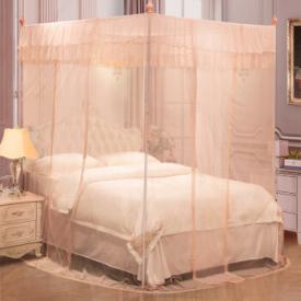 富安娜家纺 床帘蚊帐双人床宫廷式落地帐3开门式 三开门-支架款-粉色 1.8米(180*200cm)